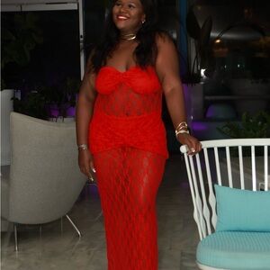 Red Lace Strapless Dress